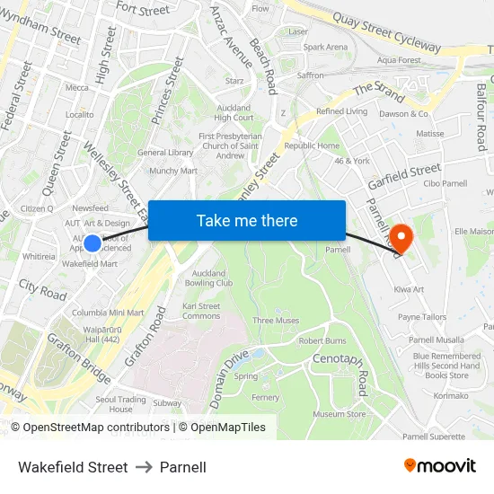 Wakefield Street to Parnell map
