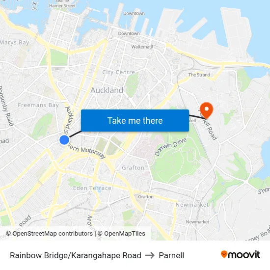 Rainbow Bridge/Karangahape Road to Parnell map