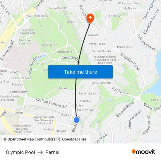 Olympic Pool to Parnell map