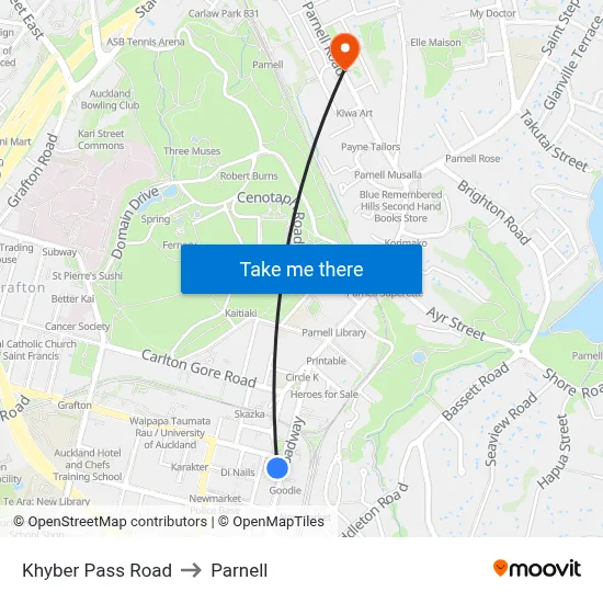 Khyber Pass Road to Parnell map
