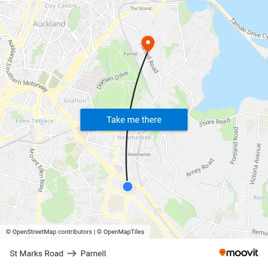 St Marks Road to Parnell map