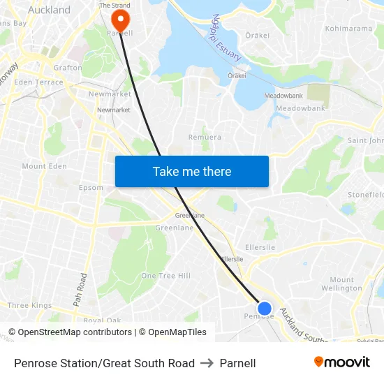 Penrose Station/Great South Road to Parnell map