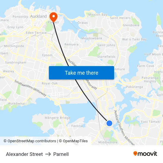Alexander Street to Parnell map