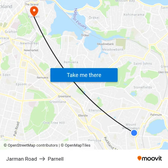 Jarman Road to Parnell map