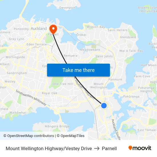 Mount Wellington Highway/Vestey Drive to Parnell map