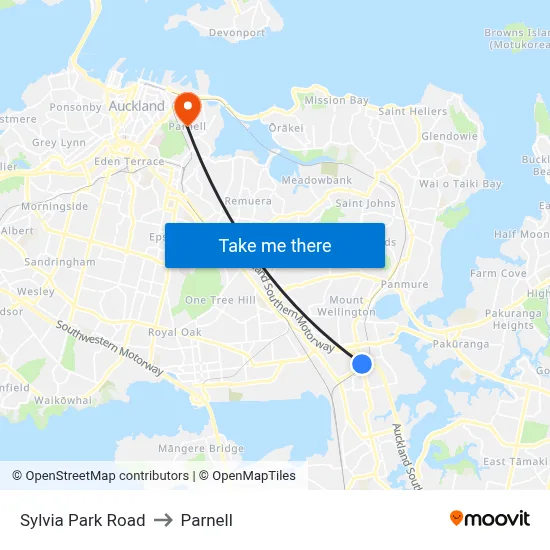 Sylvia Park Road to Parnell map