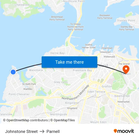 Johnstone Street to Parnell map