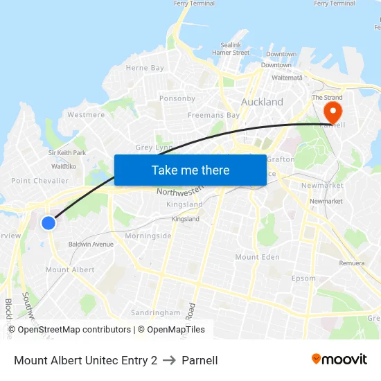 Mount Albert Unitec Entry 2 to Parnell map