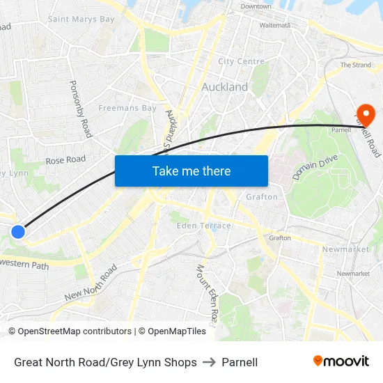 Great North Road/Grey Lynn Shops to Parnell map