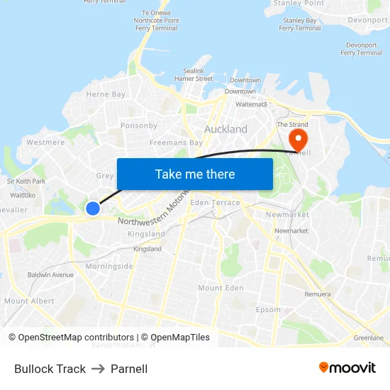 Bullock Track to Parnell map