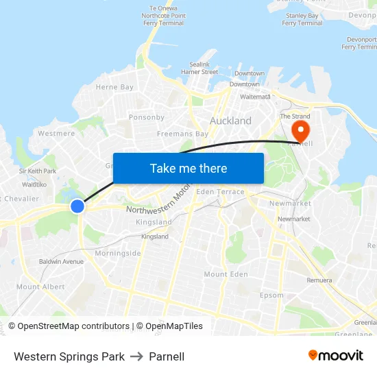 Western Springs Park to Parnell map