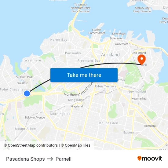 Pasadena Shops to Parnell map