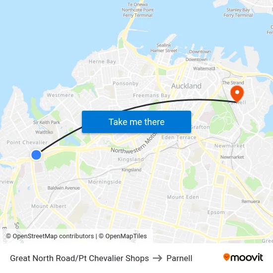 Great North Road/Pt Chevalier Shops to Parnell map
