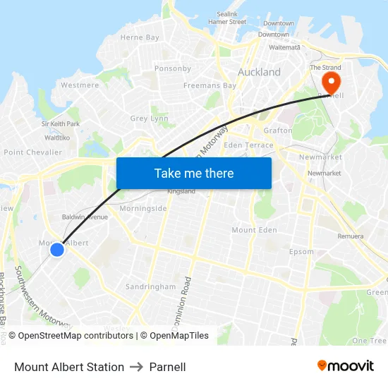Mount Albert Station to Parnell map