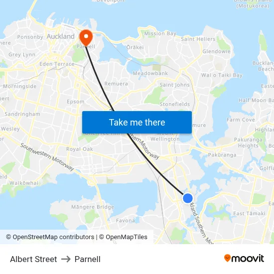 Albert Street to Parnell map
