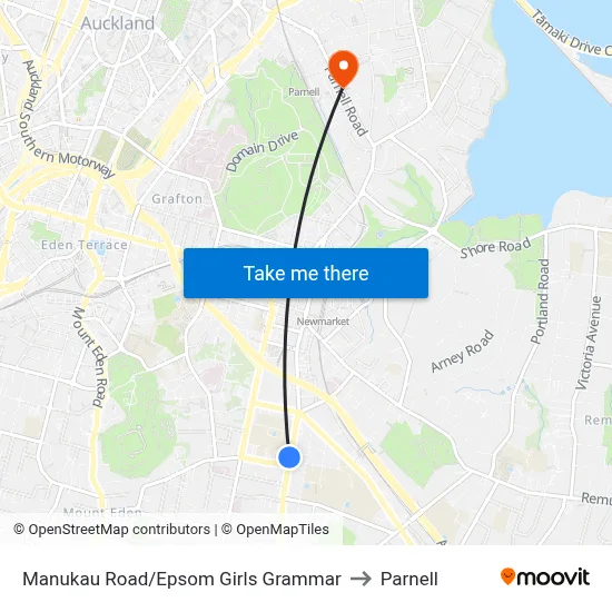 Manukau Road/Epsom Girls Grammar to Parnell map