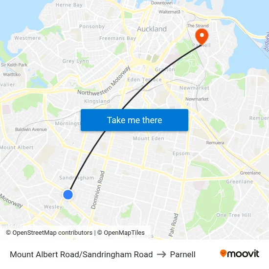 Mount Albert Road/Sandringham Road to Parnell map