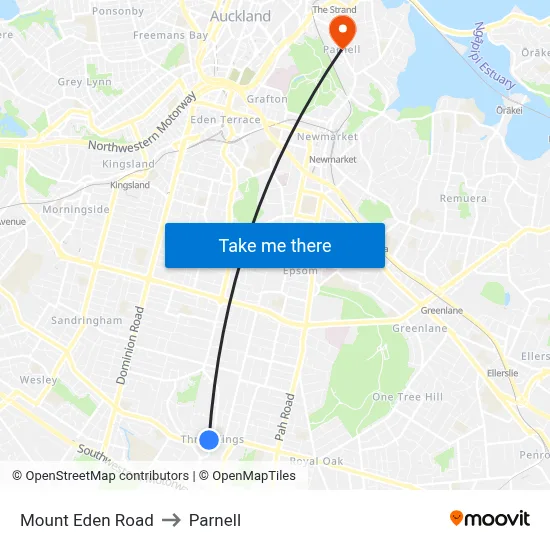 Mount Eden Road to Parnell map