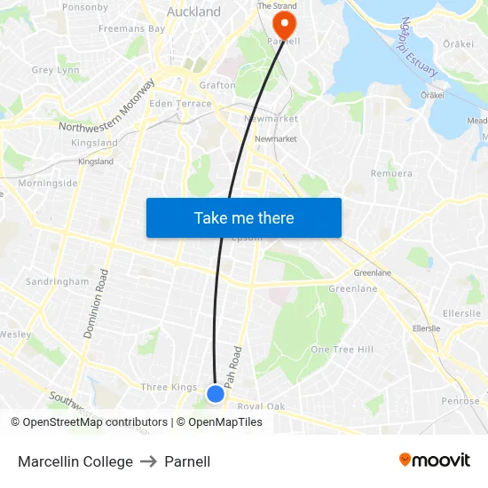 Marcellin College to Parnell map