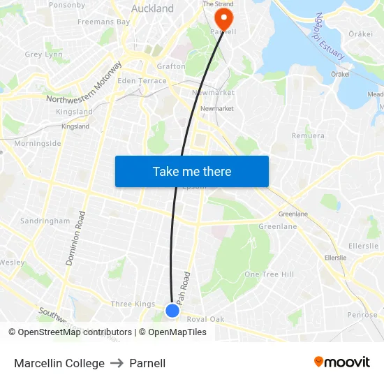 Marcellin College to Parnell map
