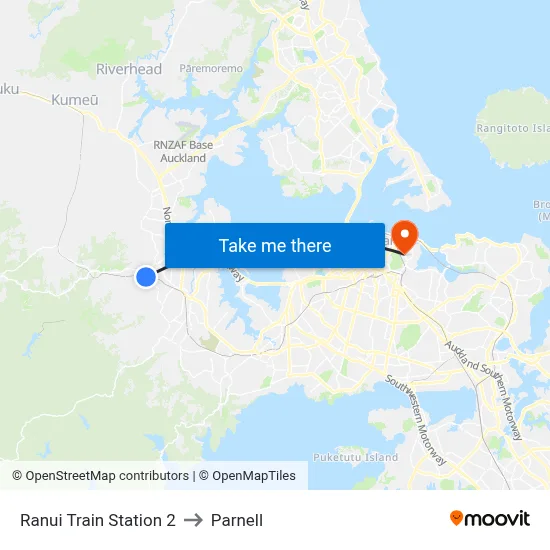 Ranui Train Station 2 to Parnell map