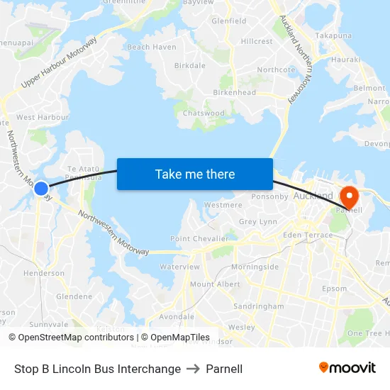 Stop B Lincoln Bus Interchange to Parnell map