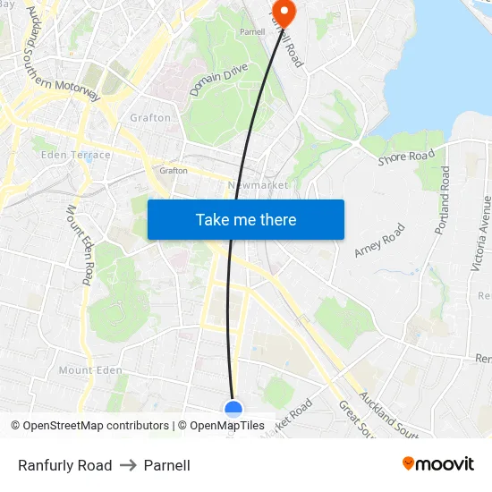 Ranfurly Road to Parnell map