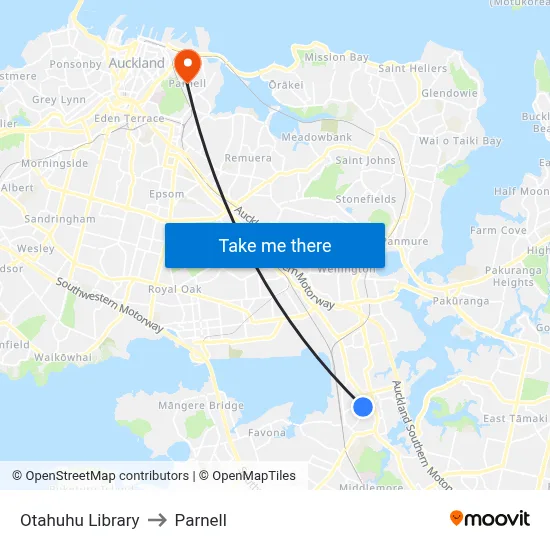 Otahuhu Library to Parnell map