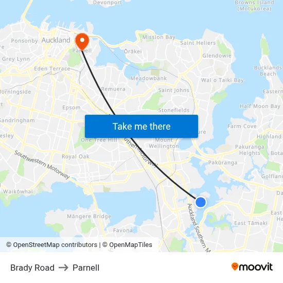 Brady Road to Parnell map