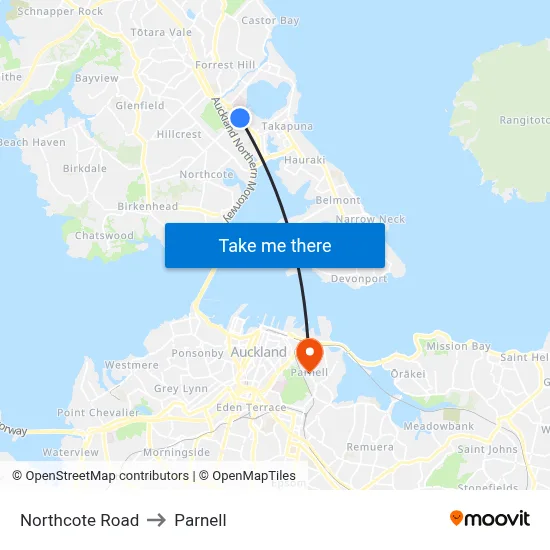 Northcote Road to Parnell map
