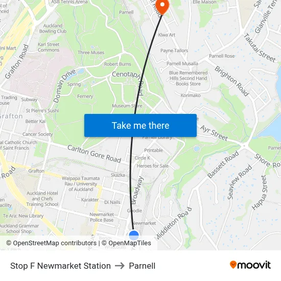 Stop F Newmarket Station to Parnell map