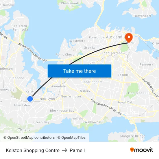 Kelston Shopping Centre to Parnell map