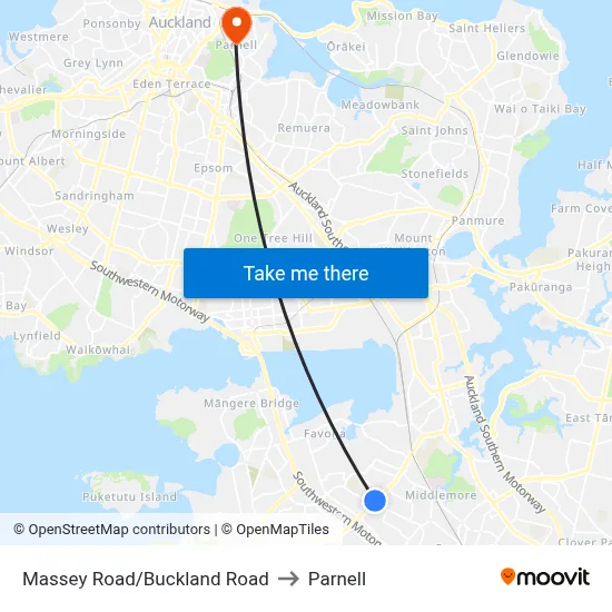 Massey Road/Buckland Road to Parnell map