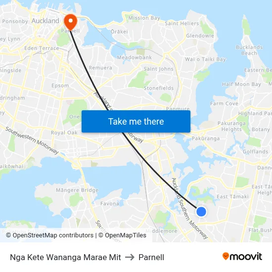 Nga Kete Wananga Marae Mit to Parnell map