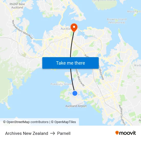 Archives New Zealand to Parnell map