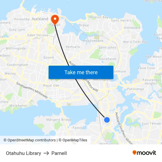 Otahuhu Library to Parnell map