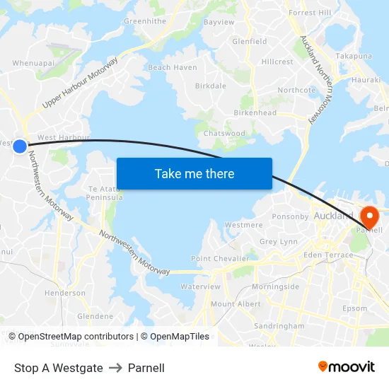 Stop A Westgate to Parnell map