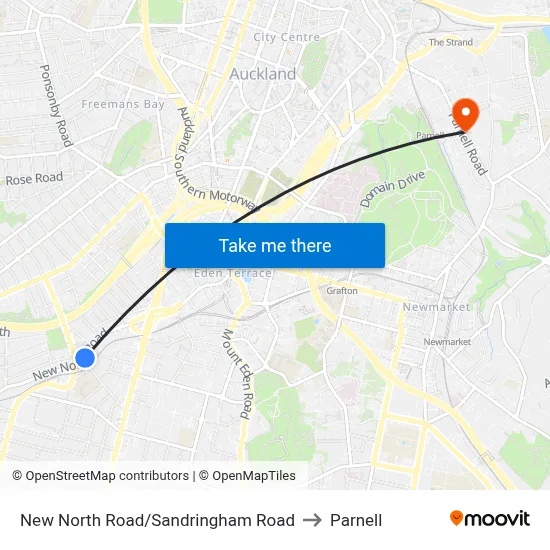 New North Road/Sandringham Road to Parnell map