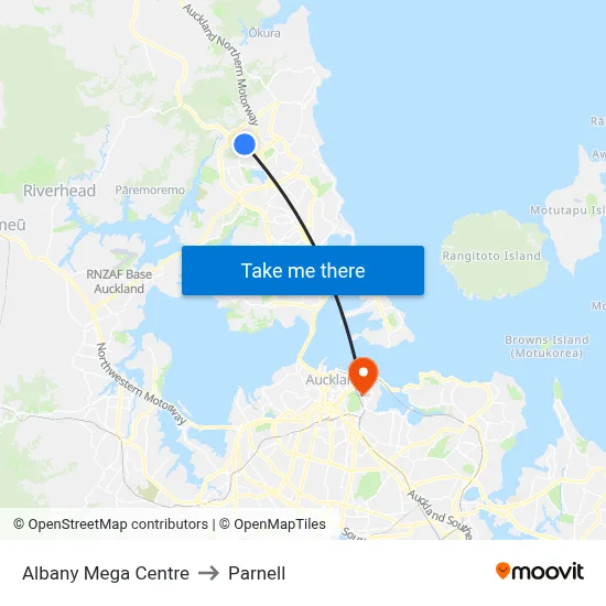 Albany Mega Centre to Parnell map