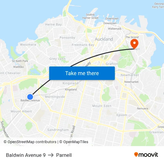 Baldwin Avenue 9 to Parnell map