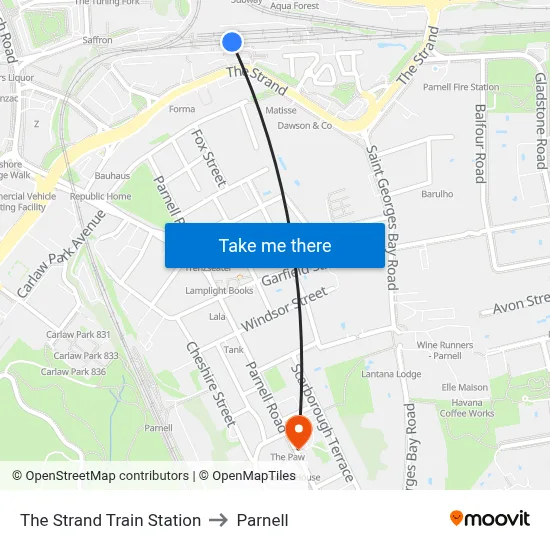The Strand Train Station to Parnell map