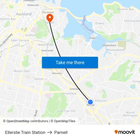 Ellerslie Train Station to Parnell map