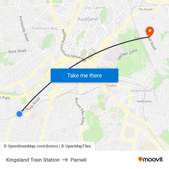 Kingsland Train Station to Parnell map
