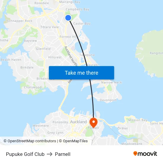 Pupuke Golf Club to Parnell map