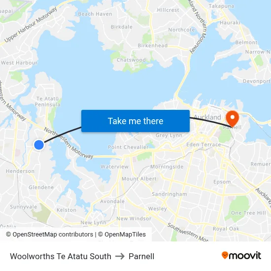 Woolworths Te Atatu South to Parnell map
