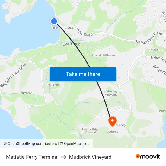 Matiatia Ferry Terminal to Mudbrick Vineyard map