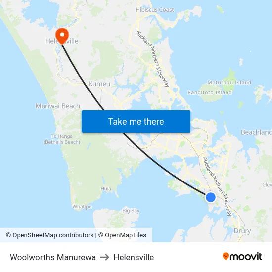 Woolworths Manurewa to Helensville map