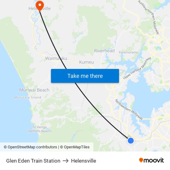 Glen Eden Train Station to Helensville map