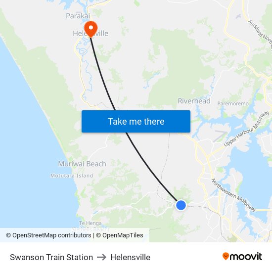 Swanson Train Station to Helensville map