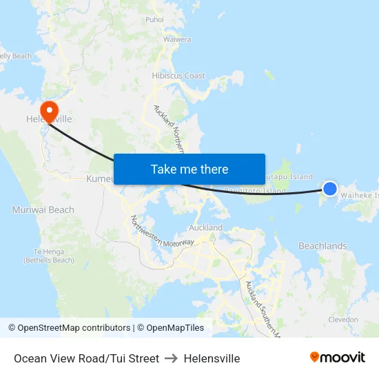 Ocean View Road/Tui Street to Helensville map